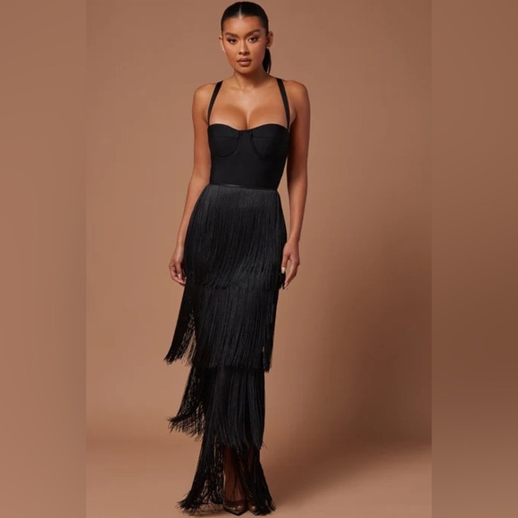 Black Bandage Fringe Dress - Sold Out In Store - Picture 2 of 3